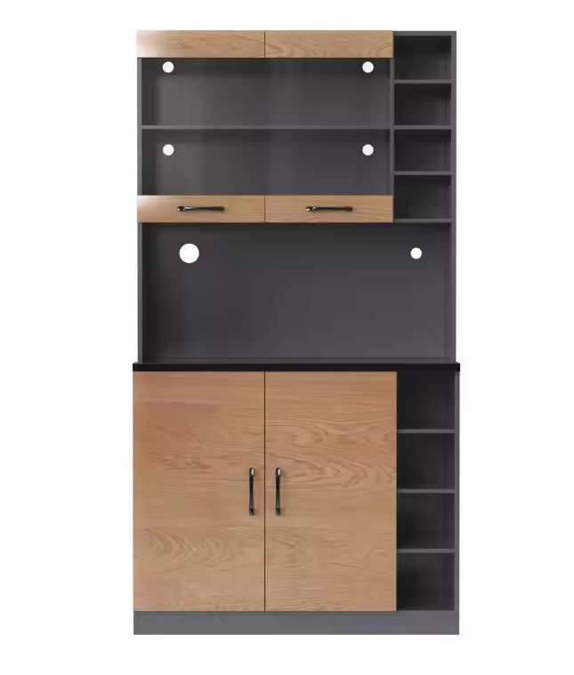 Keuken Highboard met LED-Verlichting – 100×47×187 cm, Houten Buffetkast met Kabelbeheer