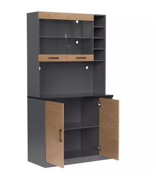 Keuken Highboard met LED-Verlichting – 100×47×187 cm, Houten Buffetkast met Kabelbeheer