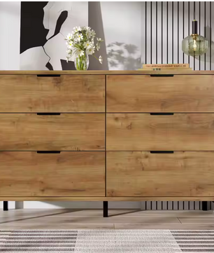 Dressoir met 6 Lades – 120×40×76 cm, Donkere Eik en Industrieel Metaal