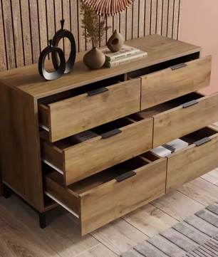 Dressoir met 6 Lades – 120×40×76 cm, Donkere Eik en Industrieel Metaal