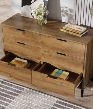 Dressoir met 6 Lades – 120×40×76 cm, Donkere Eik en Industrieel Metaal