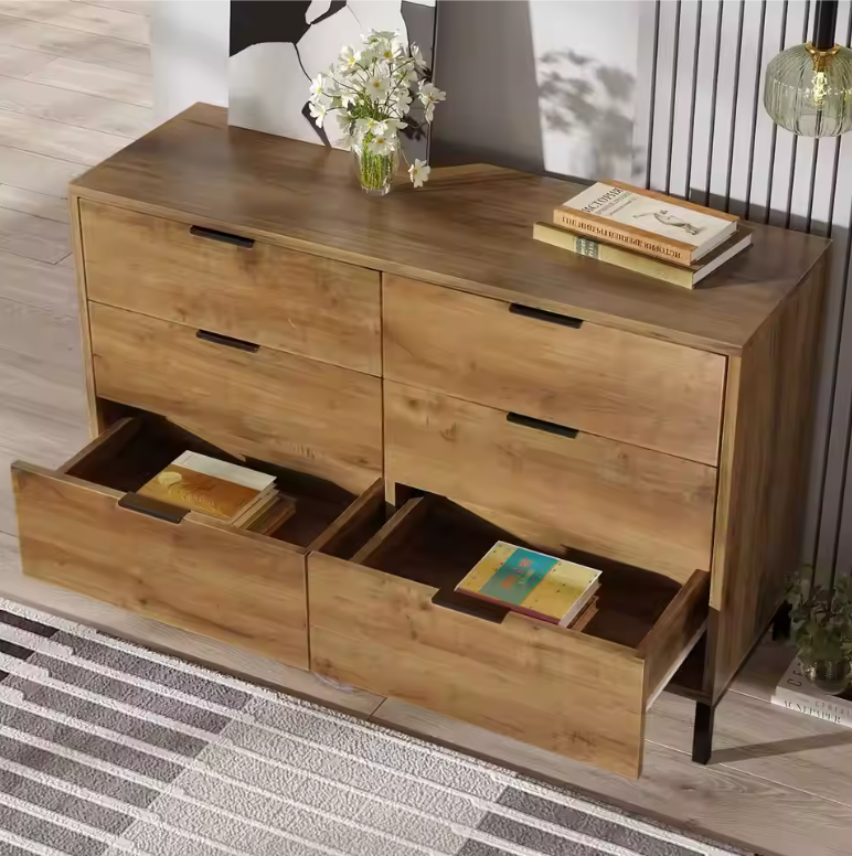 Dressoir met 6 Lades – 120×40×76 cm, Donkere Eik en Industrieel Metaal