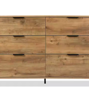 Dressoir met 6 Lades – 120×40×76 cm, Donkere Eik en Industrieel Metaal