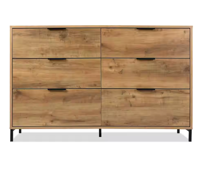 Dressoir met 6 Lades – 120×40×76 cm, Donkere Eik en Industrieel Metaal