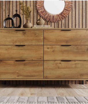 Dressoir met 6 Lades – 120×40×76 cm, Donkere Eik en Industrieel Metaal