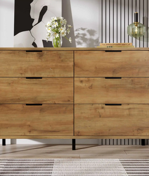 Dressoir met 6 Lades – 120×40×76 cm, Donkere Eik en Industrieel Metaal