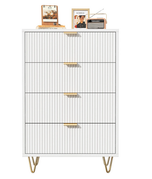 Moderne Witte Ladekast – 4 Lades met Metalen Handgrepen en Poten