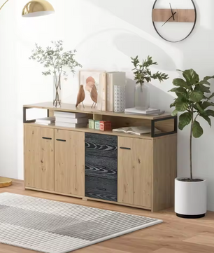 Buffetkast met 3 Deuren en 3 Lades – 150×35×75,9 cm, Moderne Opbergkast voor Woonkamer en Keuken