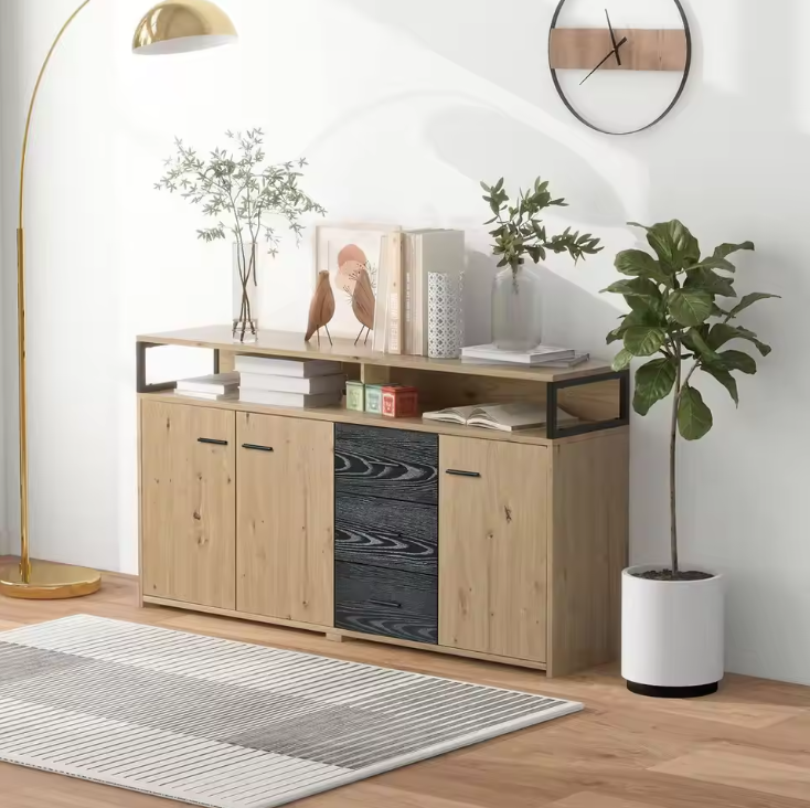 Buffetkast met 3 Deuren en 3 Lades – 150×35×75,9 cm, Moderne Opbergkast voor Woonkamer en Keuken