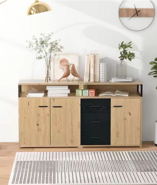 Buffetkast met 3 Deuren en 3 Lades – 150×35×75,9 cm, Moderne Opbergkast voor Woonkamer en Keuken