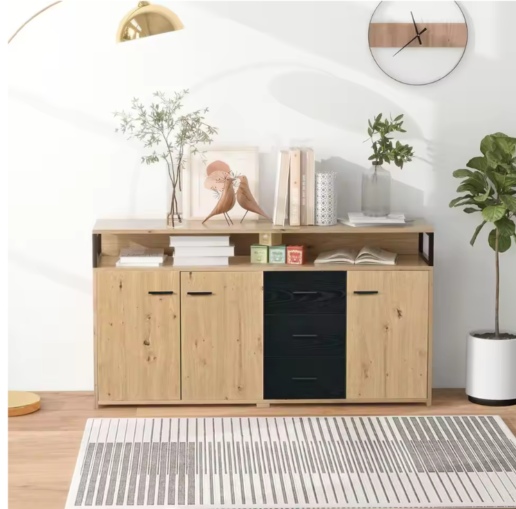 Buffetkast met 3 Deuren en 3 Lades – 150×35×75,9 cm, Moderne Opbergkast voor Woonkamer en Keuken