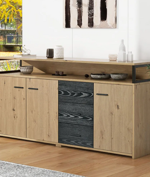 Buffetkast met 3 Deuren en 3 Lades – 150×35×75,9 cm, Moderne Opbergkast voor Woonkamer en Keuken