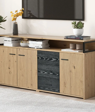 Buffetkast met 3 Deuren en 3 Lades – 150×35×75,9 cm, Moderne Opbergkast voor Woonkamer en Keuken