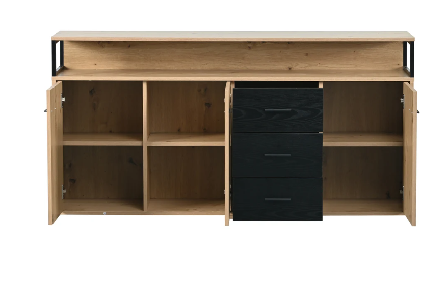 Buffetkast met 3 Deuren en 3 Lades – 150×35×75,9 cm, Moderne Opbergkast voor Woonkamer en Keuken