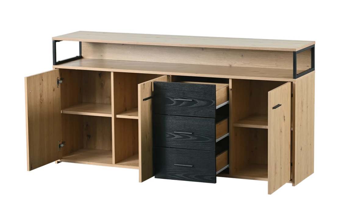 Buffetkast met 3 Deuren en 3 Lades – 150×35×75,9 cm, Moderne Opbergkast voor Woonkamer en Keuken