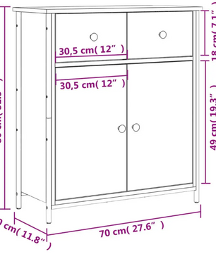 Moderne Minimalistische Opbergkast – 70×30×80 cm, Houten Sideboard met Verstelbare Voeten