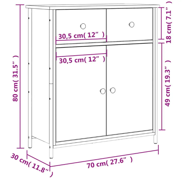 Moderne Minimalistische Opbergkast – 70×30×80 cm, Houten Sideboard met Verstelbare Voeten