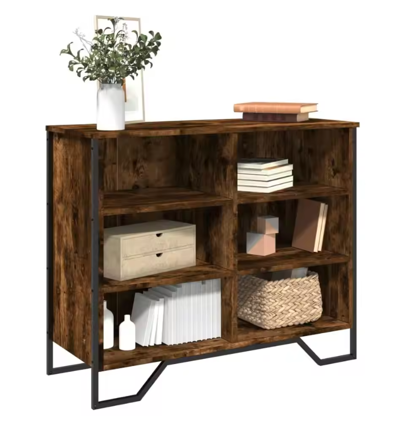 Modern Houten Dressoir – Smokey Oak Sideboard met Metalen Poten, 91×35.5×74.5 cm