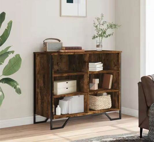 Modern Houten Dressoir – Smokey Oak Sideboard met Metalen Poten, 91×35.5×74.5 cm