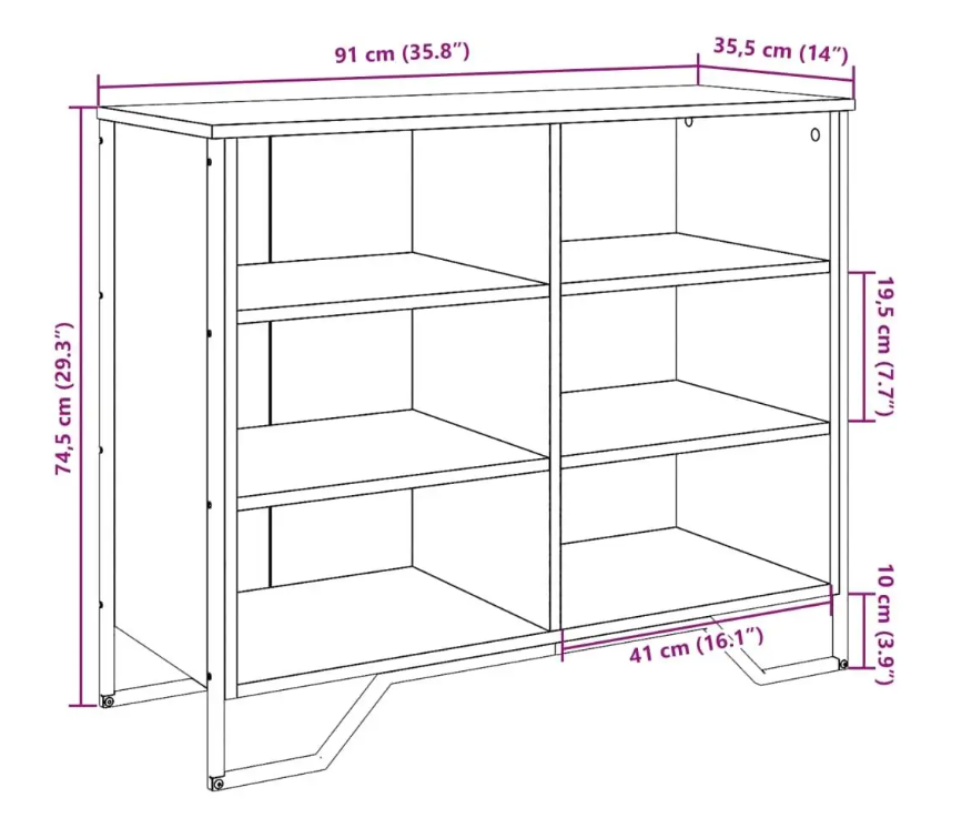 Modern Houten Dressoir – Smokey Oak Sideboard met Metalen Poten, 91×35.5×74.5 cm