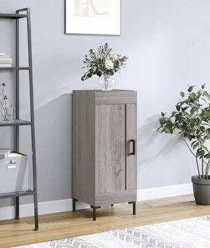 Modern Grijs Dressoir – Smal Sideboard met Metalen Poten, 34.5×34×90 cm