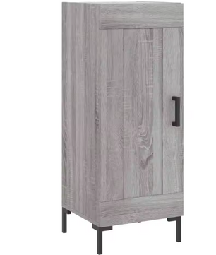 Modern Grijs Dressoir – Smal Sideboard met Metalen Poten, 34.5×34×90 cm