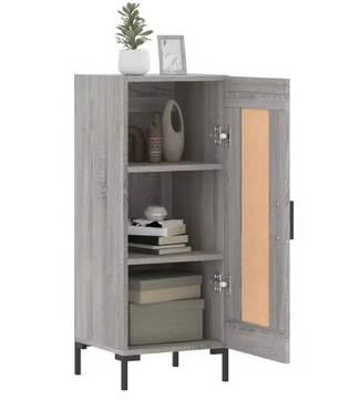 Modern Grijs Dressoir – Smal Sideboard met Metalen Poten, 34.5×34×90 cm