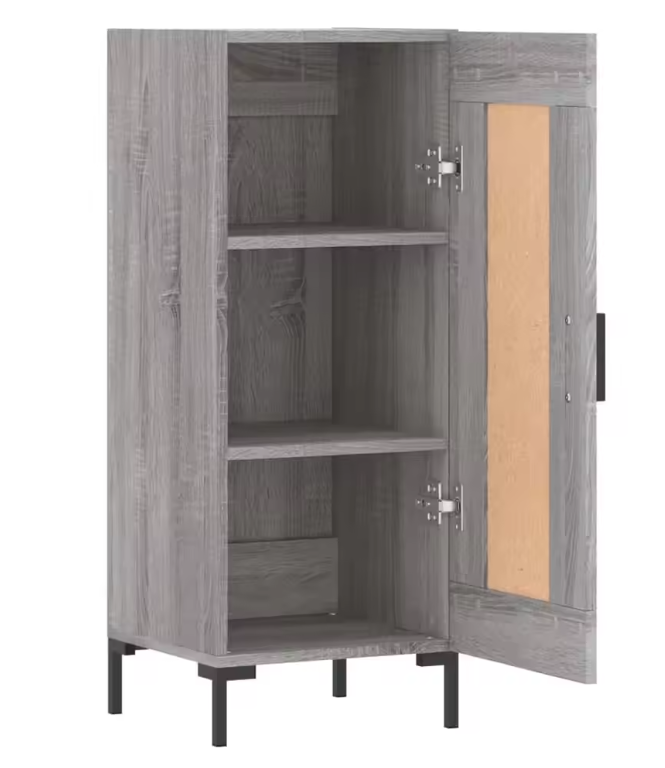 Modern Grijs Dressoir – Smal Sideboard met Metalen Poten, 34.5×34×90 cm
