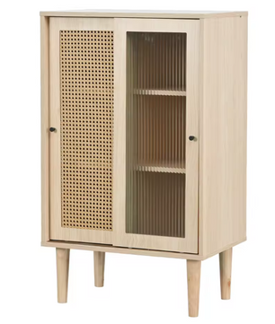 Modern Eiken Sideboard – Kast met Schuifdeuren en 6 Vakken, 60×40×100 cm