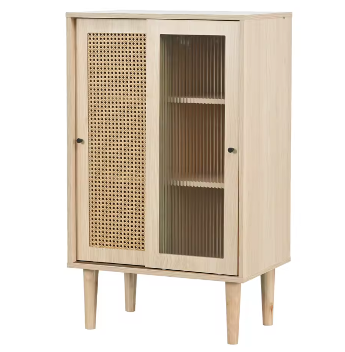 Modern Eiken Sideboard – Kast met Schuifdeuren en 6 Vakken, 60×40×100 cm