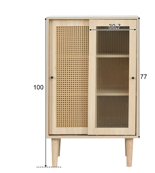 Modern Eiken Sideboard – Kast met Schuifdeuren en 6 Vakken, 60×40×100 cm