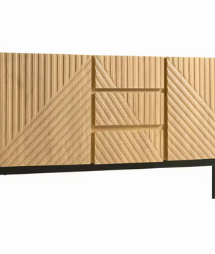 Modern Houten Sideboard – Kast met 2 Deuren, 3 Lades en Metalen Poten, 140×40×75 cm