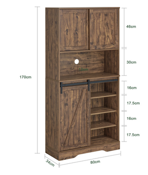 Vintage Keukenkast met Schuifdeuren – Hoge Opbergkast 80×170×34 cm