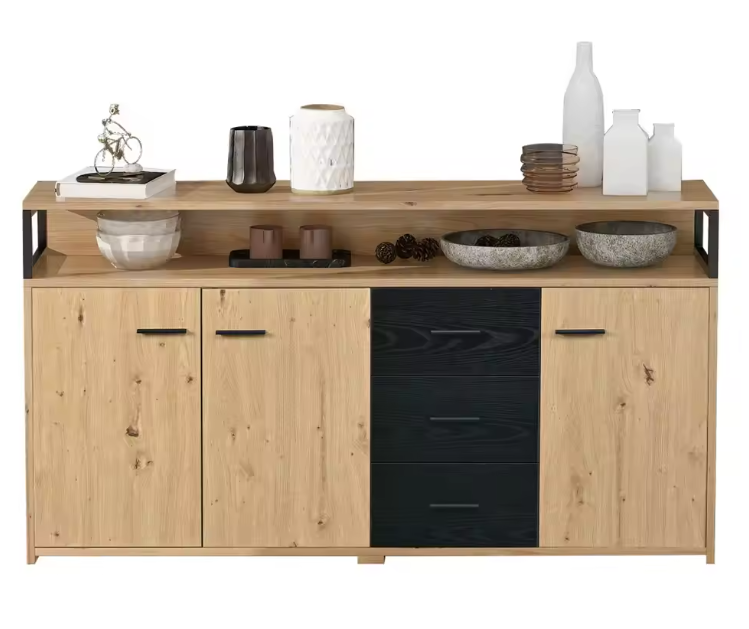 Moderne Opbergkast 150 cm – Kast met 3 Deuren en 3 Lades, Industrieel Design