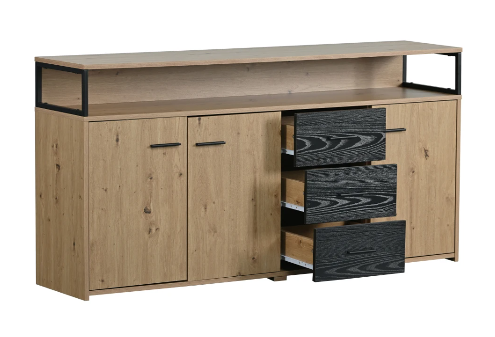 Moderne Opbergkast 150 cm – Kast met 3 Deuren en 3 Lades, Industrieel Design