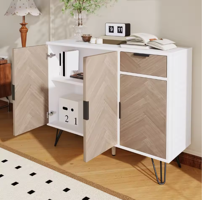 Modern Buffetkast met Lade – Opbergkast met 3 Deuren, 90×30×71.5 cm