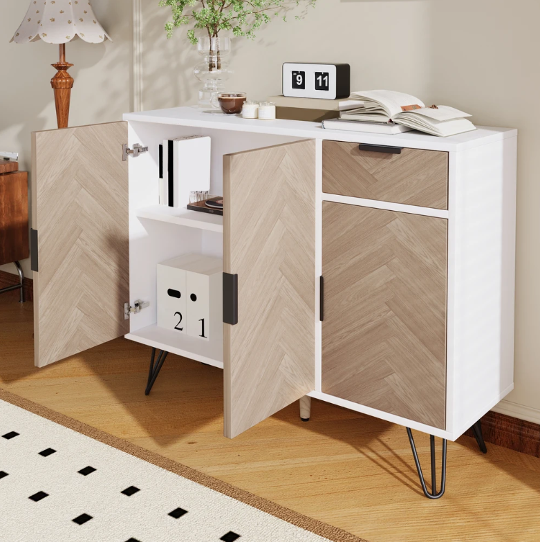 Modern Buffetkast met Lade – Opbergkast met 3 Deuren, 90×30×71.5 cm