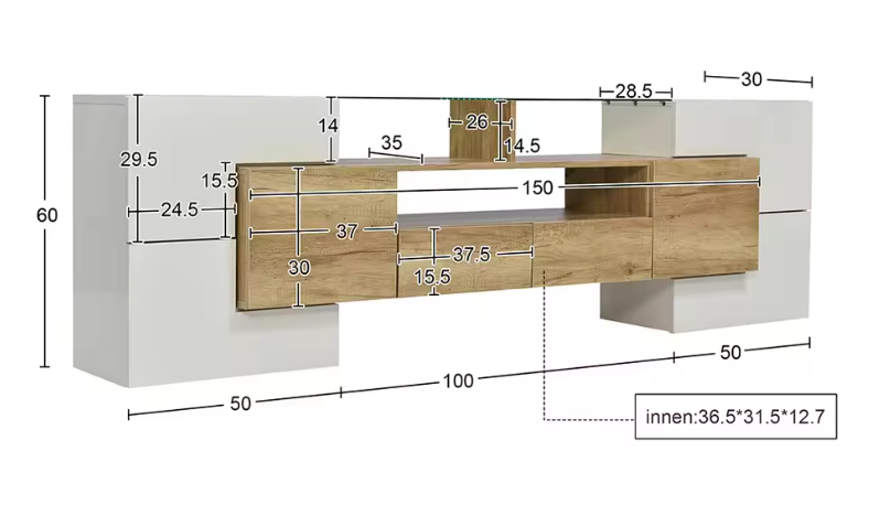 Modern Hoogglans TV-Lowboard – Kast met LED-Verlichting, 200 cm
