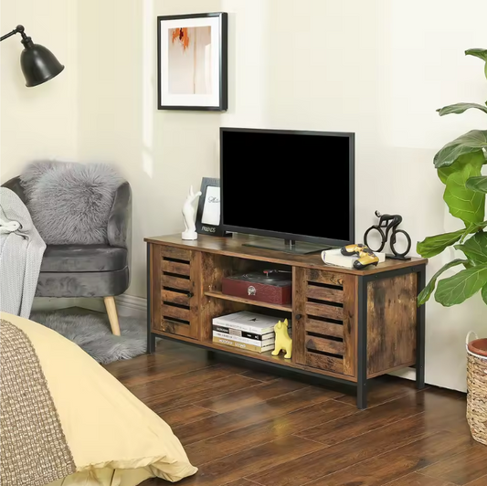 Industriëel TV-Lowboard 110 cm – Kast met Lameldeuren en Verstelbaar Schap