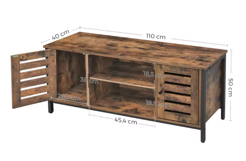 Industriëel TV-Lowboard 110 cm – Kast met Lameldeuren en Verstelbaar Schap