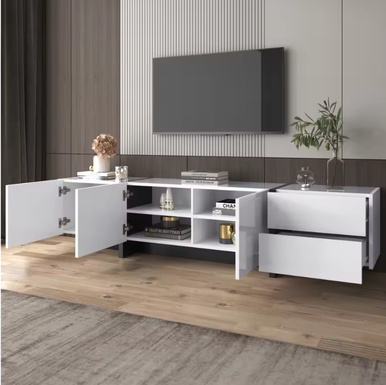 Modern Hoogglans TV-Lowboard 190 cm – Kast met Laden en Deuren