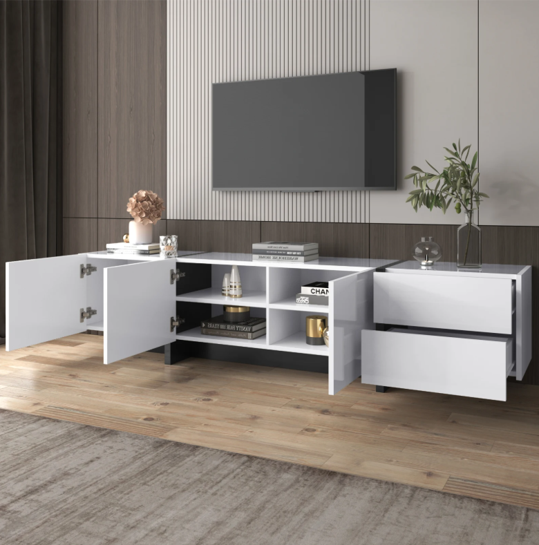 Modern Hoogglans TV-Lowboard 190 cm – Kast met Laden en Deuren