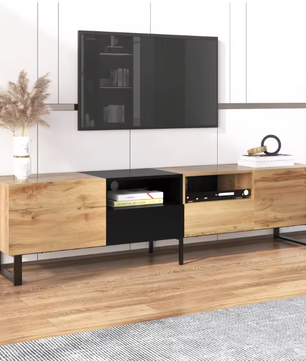 TV-meubel 190 cm – Lowboard met Deuren en Lades, Modern Hout-Zwart Ontwerp
