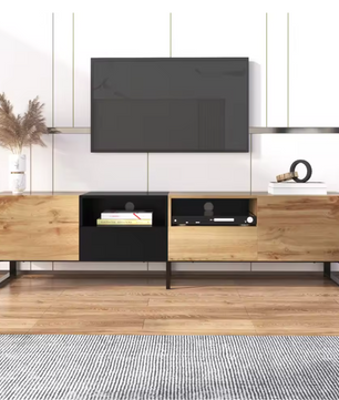 TV-meubel 190 cm – Lowboard met Deuren en Lades, Modern Hout-Zwart Ontwerp