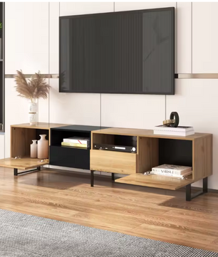 TV-meubel 190 cm – Lowboard met Deuren en Lades, Modern Hout-Zwart Ontwerp