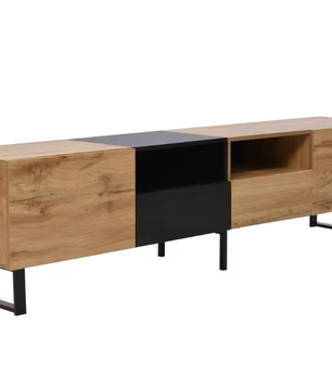 TV-meubel 190 cm – Lowboard met Deuren en Lades, Modern Hout-Zwart Ontwerp