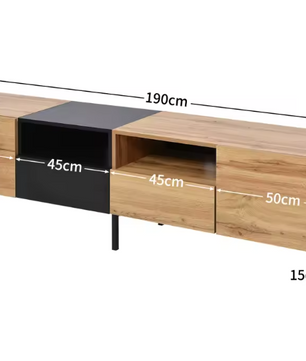 TV-meubel 190 cm – Lowboard met Deuren en Lades, Modern Hout-Zwart Ontwerp