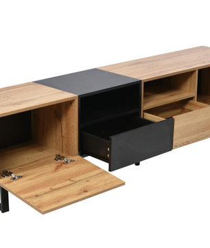 TV-meubel 190 cm – Lowboard met Deuren en Lades, Modern Hout-Zwart Ontwerp