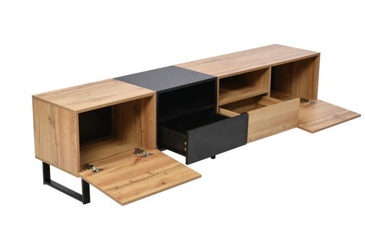 TV-meubel 190 cm – Lowboard met Deuren en Lades, Modern Hout-Zwart Ontwerp
