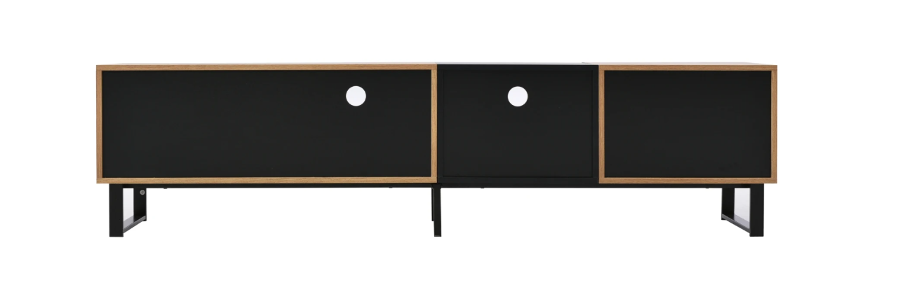 TV-meubel 190 cm – Lowboard met Deuren en Lades, Modern Hout-Zwart Ontwerp